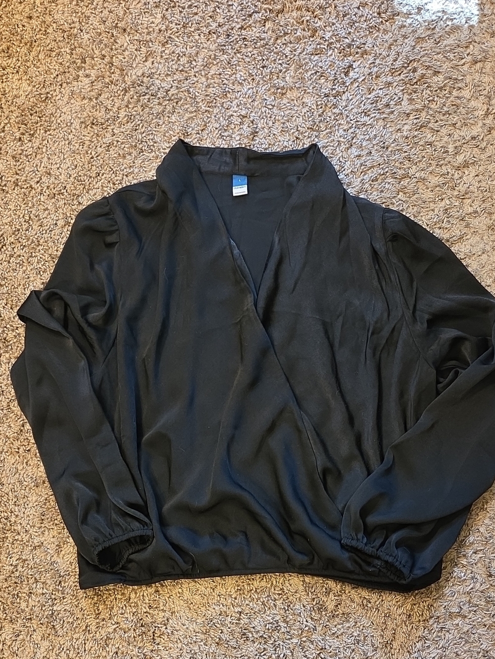 Old Navy Black Surplice Long-Sleeve Blouse